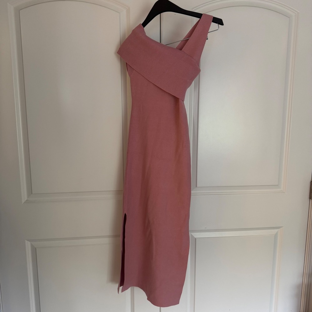 Line and Dot Alder One Shoulder Ribbed Knit Midi Dress Pink Small LD4281A